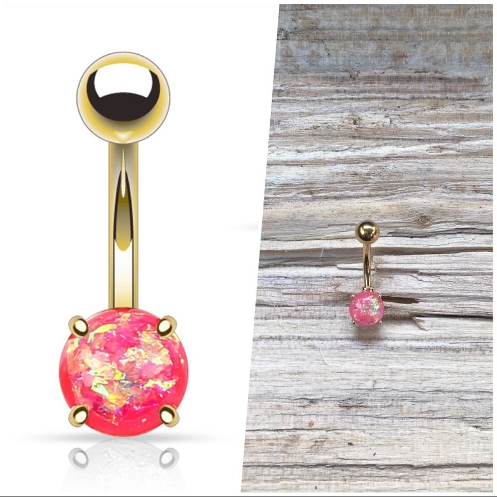 Pink Opal Gold Belly Button Ring
